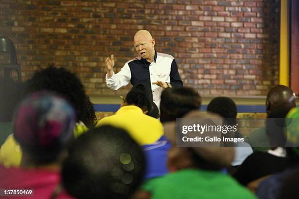 Kabelo Mataboge addresses Deputy President Kgalema Motlanthe supporters at the Jacob Zuma Centennial lecture on December 6, 2012 in Potchefstroom,...