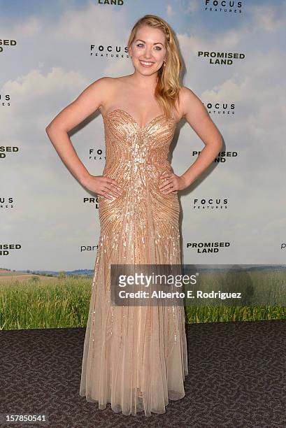 Actress Sara Lindsey arrives to the premiere of Focus Features' "Promised Land" at the Directors Guild Of America on December 6, 2012 in Los Angeles,...