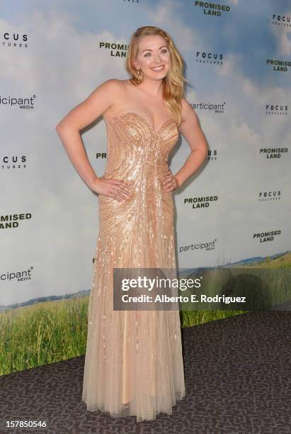 Actress Sara Lindsey arrives to the premiere of Focus Features' "Promised Land" at the Directors Guild Of America on December 6, 2012 in Los Angeles,...