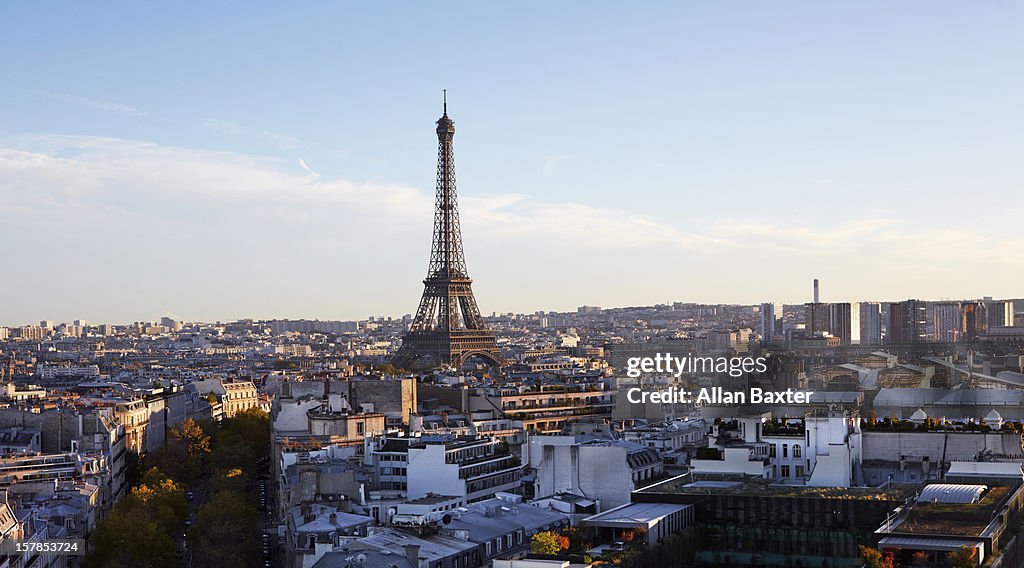 Elevated view of Paris with Eiffel Tower