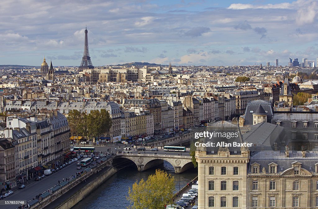 Elevated view of Paris with Eiffel Tower