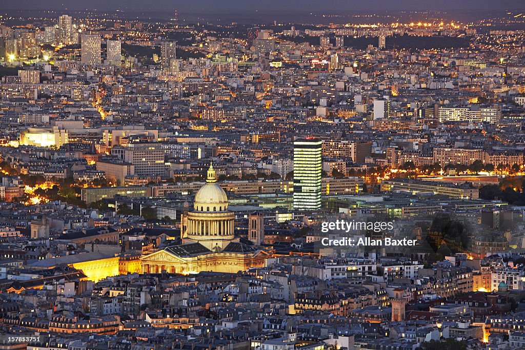 Aerial view of Paris at twilight