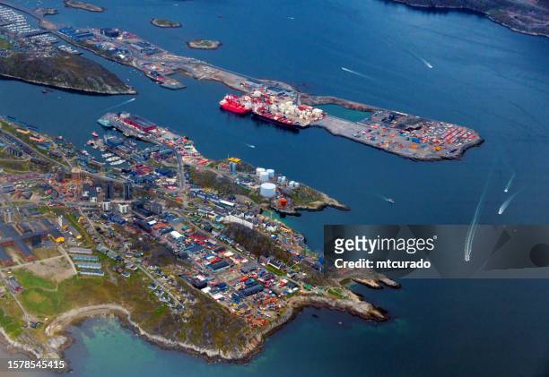 nuuk from the air, capital of greenland - nuuk greenland stock pictures, royalty-free photos & images