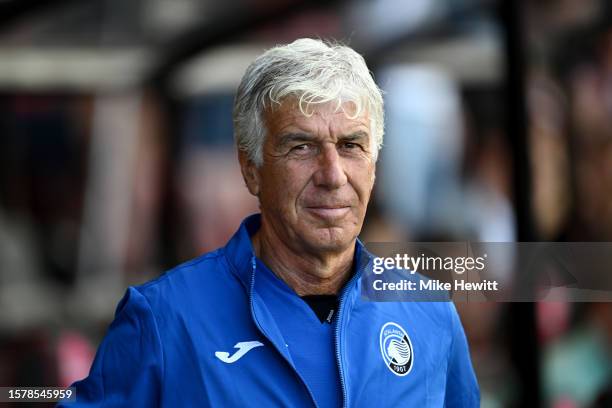 Gian Piero Gasperini, Head Coach of Atalanta, looks on prior to the pre-season friendly match between AFC Bournemouth and Atalanta at Vitality...