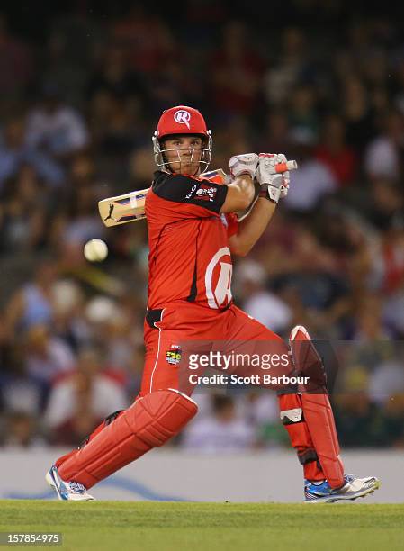 Aaron Finch of the Renegades bats during the Big Bash League match between the Melbourne Renegades and the Melbourne Stars at Etihad Stadium on...