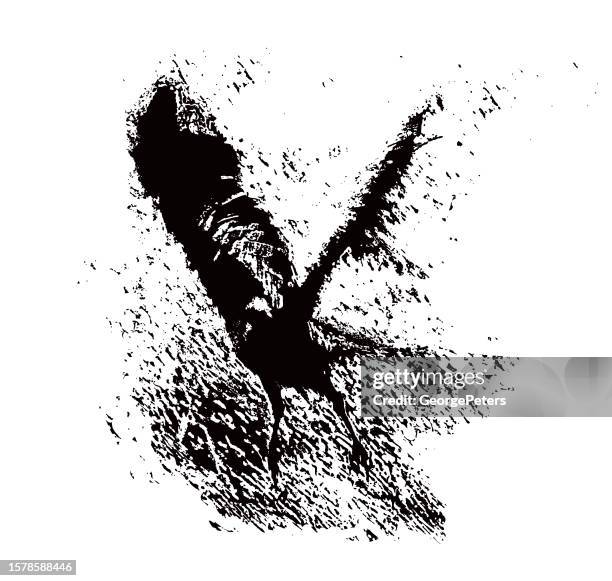 crow flying over field - crow stock illustrations