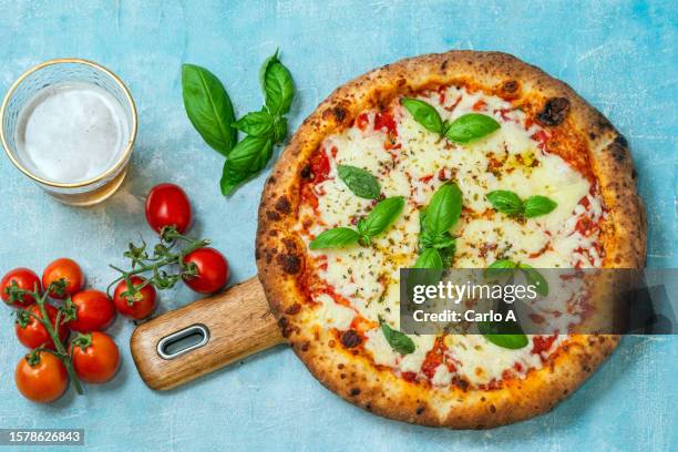 pizza margherita studio shot - cheese pizza stock pictures, royalty-free photos & images