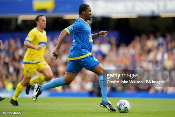 Team Blue's Samuel Eto'o during the Game4Ukraine match at Stamford Bridge, London. Picture date: Saturday August 5, 2023.
