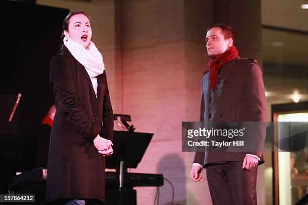 Isabel Leonard and Alek Shrader perform a selection from Offenbach’s La Perichole at The Metropolitan Opera Tree Lighting Ceremony at The...