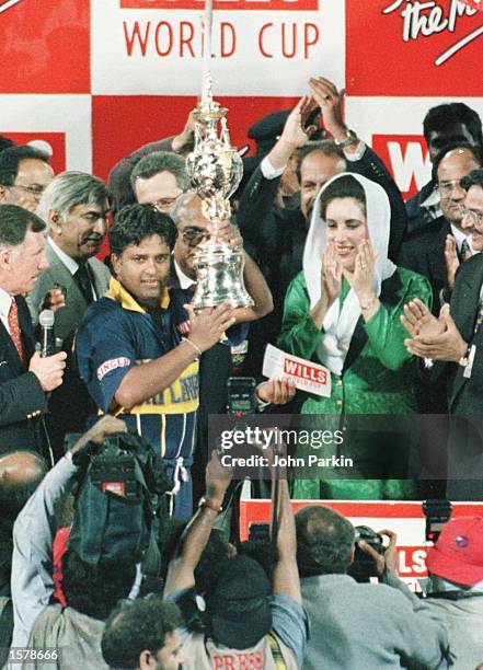 Rubini Ranatunga Sri Lanka captain Ranatunga celebrates with the trophy after winning ...