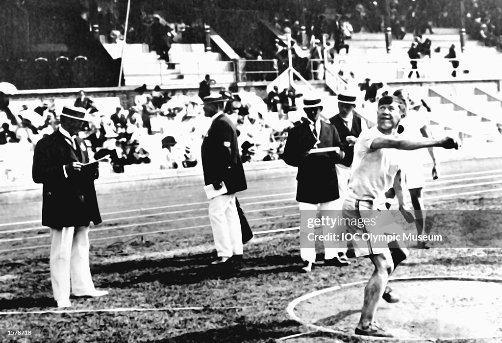 1912: Jim Thorpe of the United States in action at the 1912 Olympic Games in Stockholm, Sweden. Tho