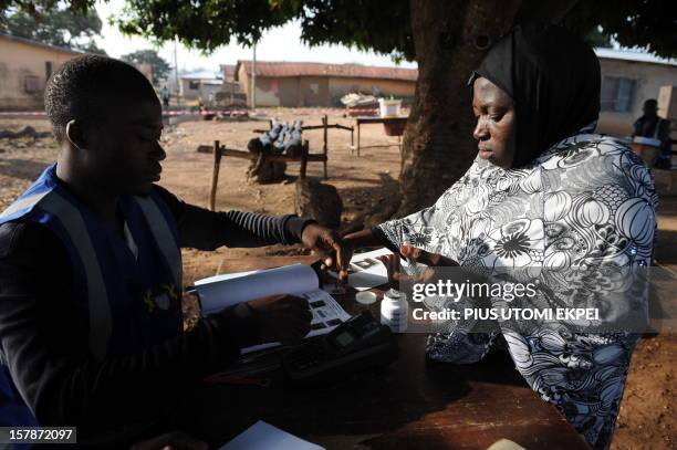 Woman casts her vote at Maluwe, Bole Bamboi constituency, in a northern region on December 7, 2012 as Ghana voted in a high-stakes presidential...