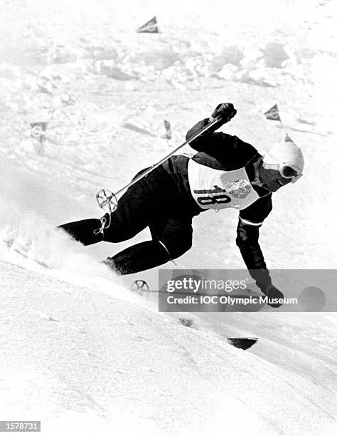 Toni Sailer of Austria in action at the 1956 Winter Olympic Games in Cortina d''Ampezzo. He became not only the youngest Olympic ski-ing champion at...