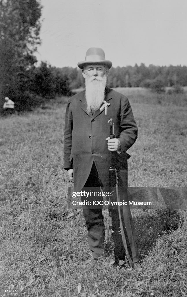 1920: A portrait of Oscar Swahn, the oldest person to win an Olympic medal. At the age of 73, he t