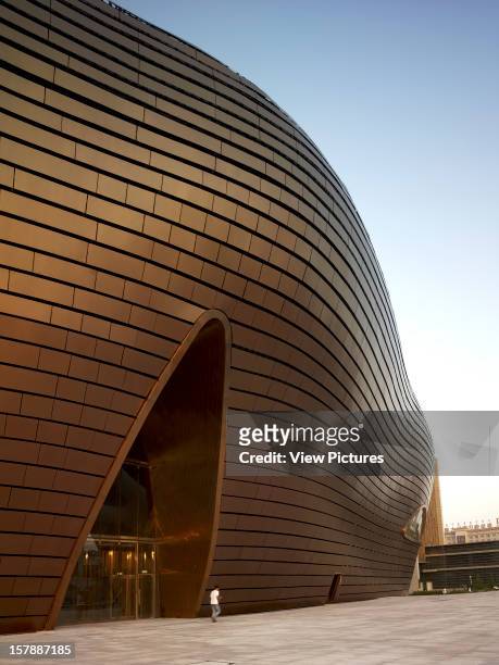 Ordos Museum, Mad Architects, Ordos, Inner Mongolia, China Partial Exterior Elevation With Entrance, Mad Architects, China, Architect, .