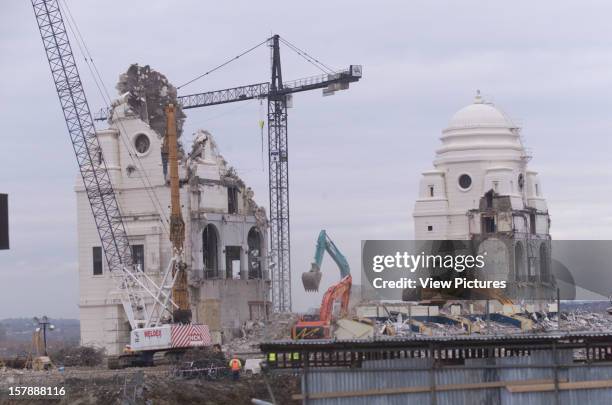 Wembley Stadium Demolition, Wembley, United Kingdom, Architect John Simpson / Maxwell Ayrton / Owen Williams Wembley Stadium Cranes And Diggers.