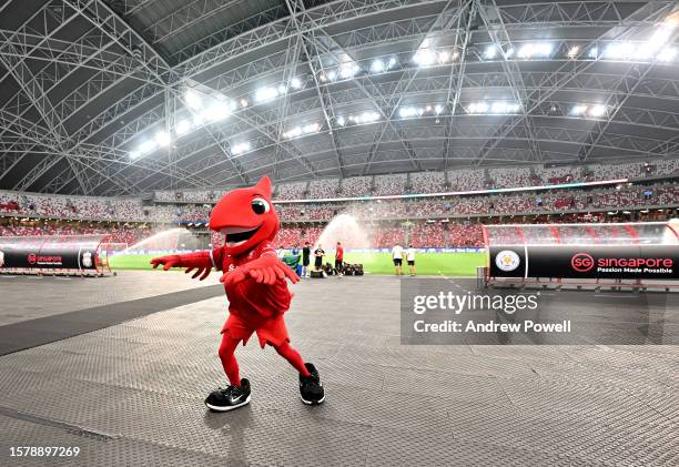 Mighty Red mascot Liverpool during a training session at Singapore National Stadium on July 29, 2023 in Kallang, Singapore.