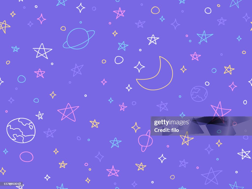 Seamless Space Drawn Stars Background