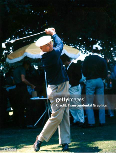 Ben Hogan shows off his form in warm-ups at the Thunderbird Classic on June 6, 1962 in Clifton, New Jersey.