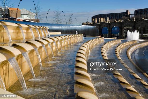 Sheaf Square, Sheffield, United Kingdom, Architect Sheffield Regeneration Project, Sheaf Square Detail Of Sandstone Water Feature.