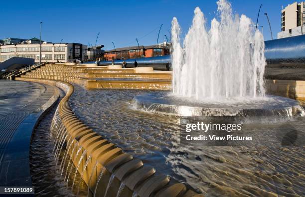 Sheaf Square, Sheffield, United Kingdom, Architect Sheffield Regeneration Project, Sheaf Square Sandstone Water Feature With Fountain.