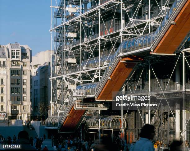 Pompidou Centre, Paris, France, Architect Renzo Piano Building Workshop/Richard Rogers Partnership, Pompidou Centre Exterior Showing Tubular...