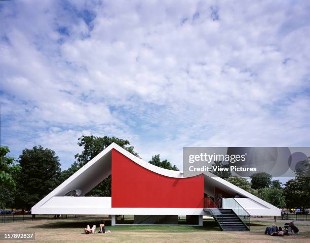 Serpentine Gallery Summer Pavilion 2003, London, United Kingdom, Architect Oscar Niemeyer Serpentine Gallery Pavilion Rear Elevation With Red Wall...