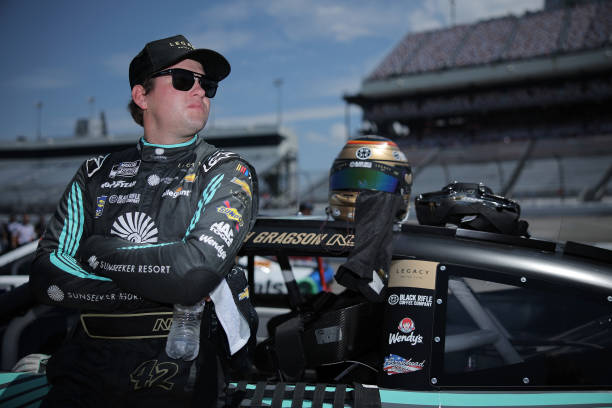 Noah Gragson, driver of the Sunseeker Resort Chevrolet, waits on the grid during qualifying for the NASCAR Cup Series Cook Out 400 at Richmond...