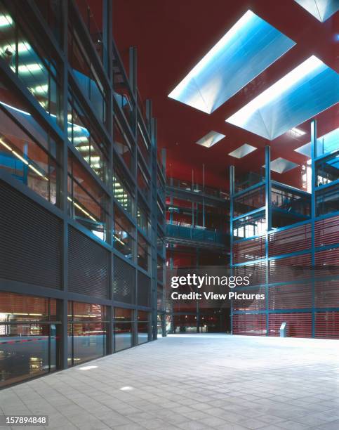 Reina Sofia Museum, Madrid, Spain, Architect Jean Nouvel Reina Sofia Museum Roof Terrace The Plaza, View Showing Offices And Library On The Right.