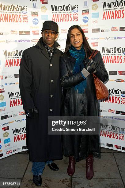 Adrian Lester and Lolita Chakrabarti attends the Whatsonstage.com Theare Awards nominations launch at Cafe de Paris on December 7, 2012 in London,...