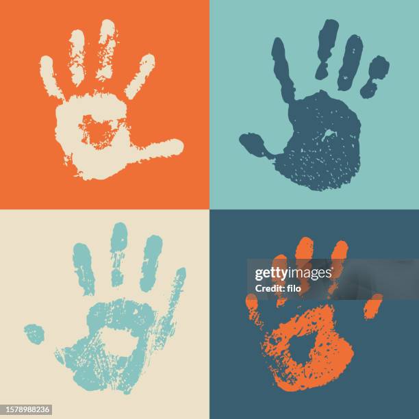 hand prints paint grunge design elements - handprint stock illustrations