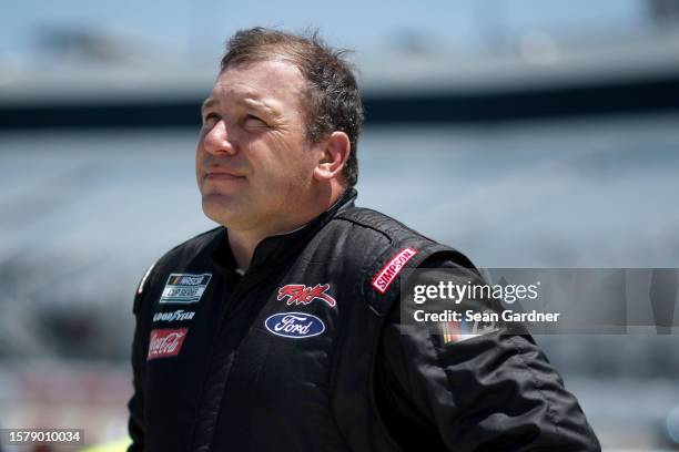 Ryan Newman, driver of the Parts Plus/Biohaven Ford, waits on the grid during qualifying for the NASCAR Cup Series Cook Out 400 at Richmond Raceway...