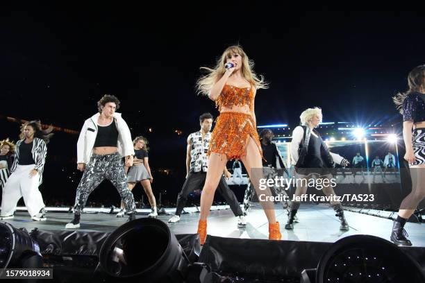 Taylor Swift performs onstage during Taylor Swift | The Eras Tour at Levi's Stadium on July 28, 2023 in Santa Clara, California.