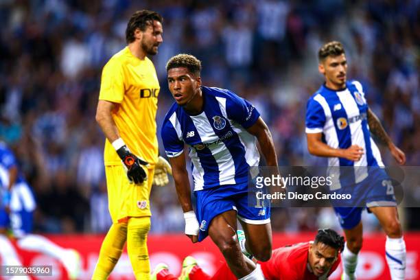 Danny Namaso of FC Porto celebrates after scoring his team's first goal during the pre-season friendly match between FC Porto and Rayo Vallecano at...