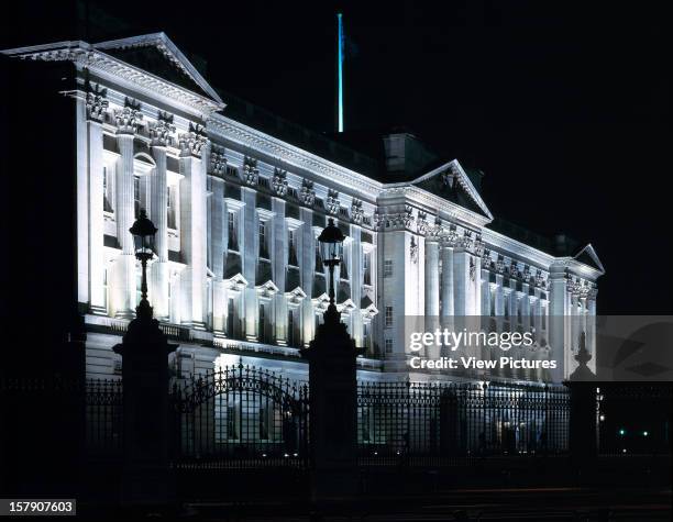 Buckingham Palace, London, United Kingdom, Architect John Nash / Aston Webb Buckingham Palace Exterior View At Night.