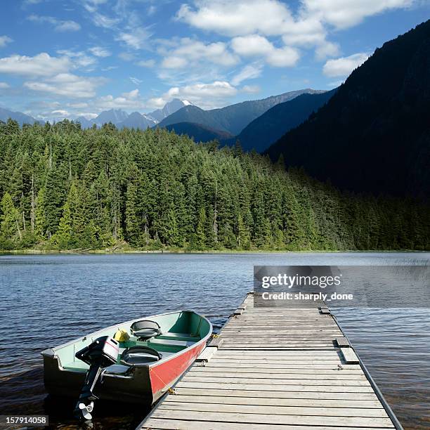 xxxl summer mountain lake - bc commercial fishing boats stock pictures, royalty-free photos & images