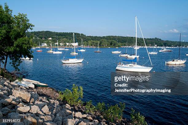 boats in the st croix river on a summer day - wisconsin bildbanksfoton och bilder