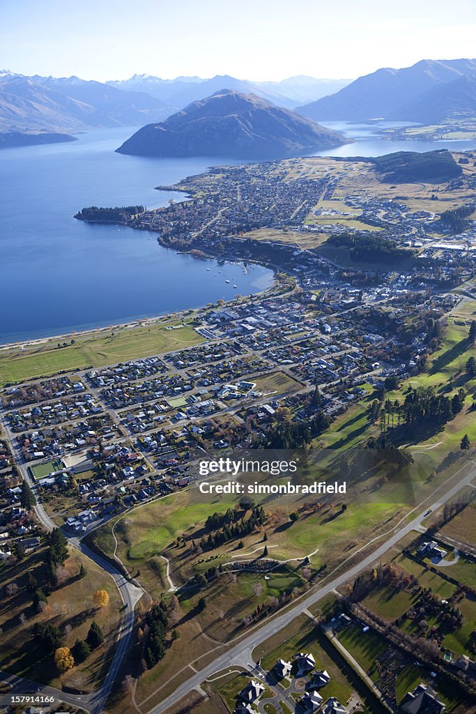 Bird's eye view in the air of Wanaka