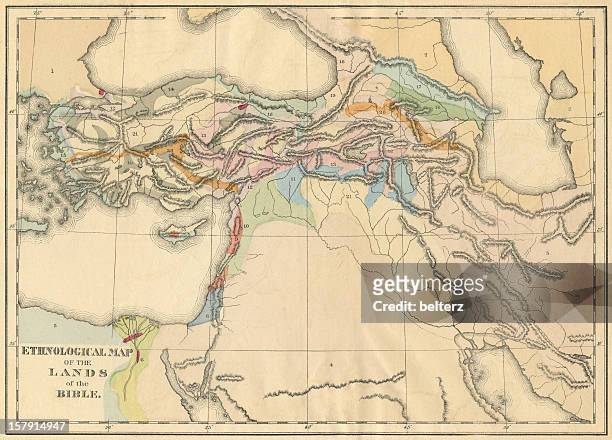 ethnological map of the bible - turkish stock illustrations