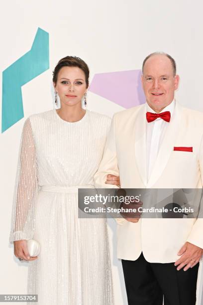 Princess Charlene of Monaco and Prince Albert II of Monaco attend the Red Cross Ball 2023 on July 29, 2023 in Monaco, Monaco.