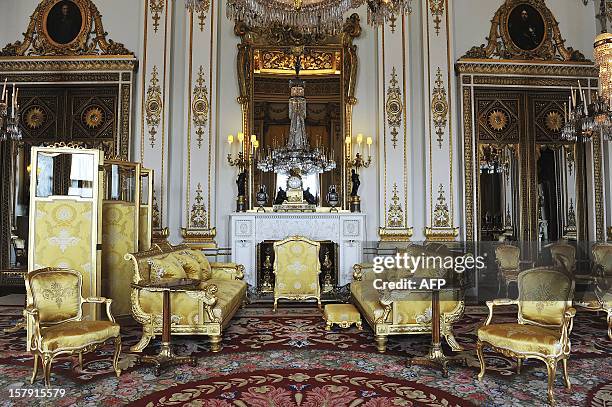 General view of the White Drawing Room, which will be used during the wedding reception of Prince William and Kate Middleton, at Buckingham Palace in...