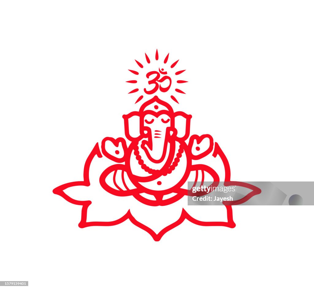 Lord Ganesh in a lotus position and Om