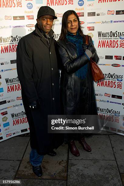 Adrian Lester and Lolita Chakrabarti attend the Whatsonstage.com Theare Awards nominations launch at Cafe de Paris on December 7, 2012 in London,...