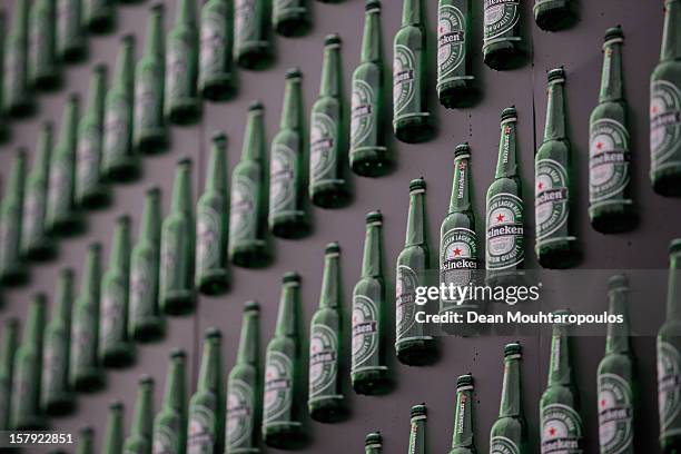 Detailed view of the Heineken Light Installation at Heineken Experience on December 7, 2012 in Amsterdam, Netherlands. Heineken marks its 140-year...