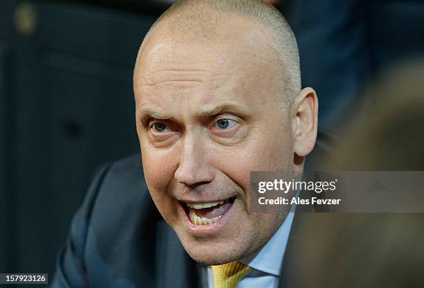 Head Coach Rimas Kurtinaitis of BC Khimki Moscow Region directs his players during the 2012-2013 Turkish Airlines Euroleague Regular Season Game Day...