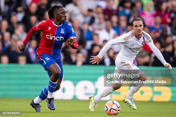 Eberechi Eze of Crystal Palace and Maxence Caqueret of Olympique Lyonnais during the pre-season friendly match between Crystal Palace and Olympique...