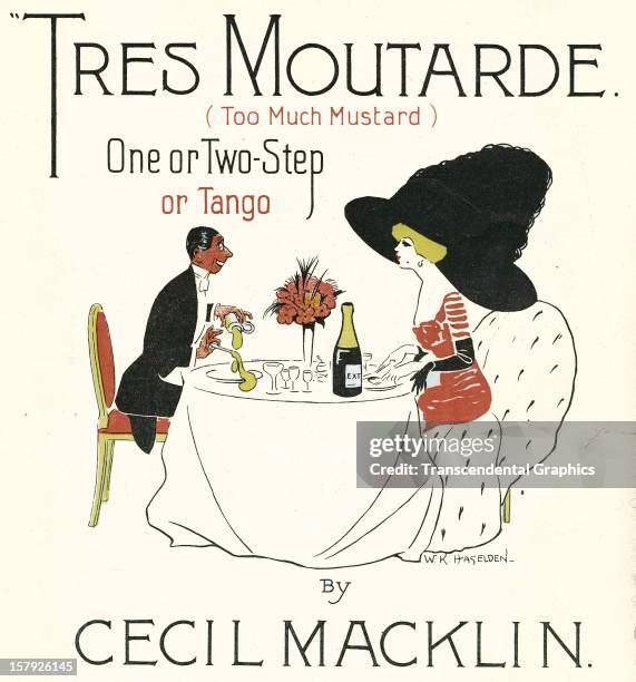 The sheet music 'Tres Moutarde' is published by Cecil Macklint circa 1910 in Paris, France.