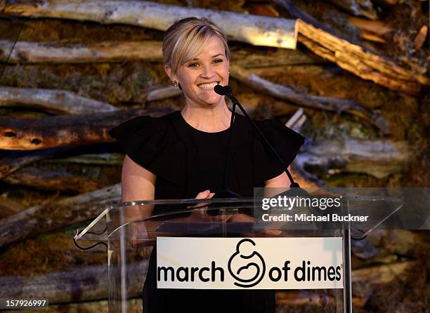 Honoree Reese Witherspoon accepts the Grace Kelly Award onstage during the 7th Annual March of Dimes Celebration of Babies, a Hollywood Luncheon, at...