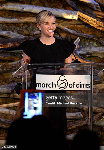 Honoree Reese Witherspoon accepts the Grace Kelly Award onstage during the 7th Annual March of Dimes Celebration of Babies, a Hollywood Luncheon, at...