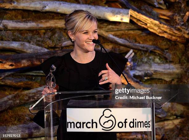 Honoree Reese Witherspoon accepts the Grace Kelly Award onstage during the 7th Annual March of Dimes Celebration of Babies, a Hollywood Luncheon, at...